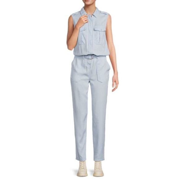 Etienne Marcel Denim Pants - Etienne Marcel Sleeveless Romper Belted Utility One-Piece Light Blue Size M NWT